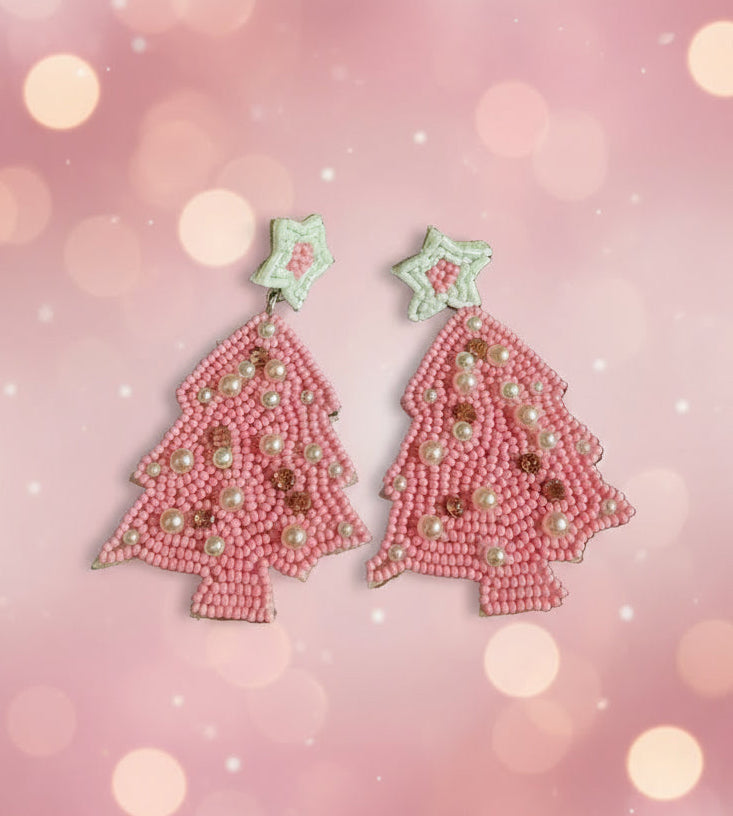 Pink Christmas Tree earrings