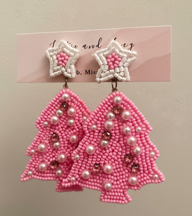 Pink Christmas Tree earrings