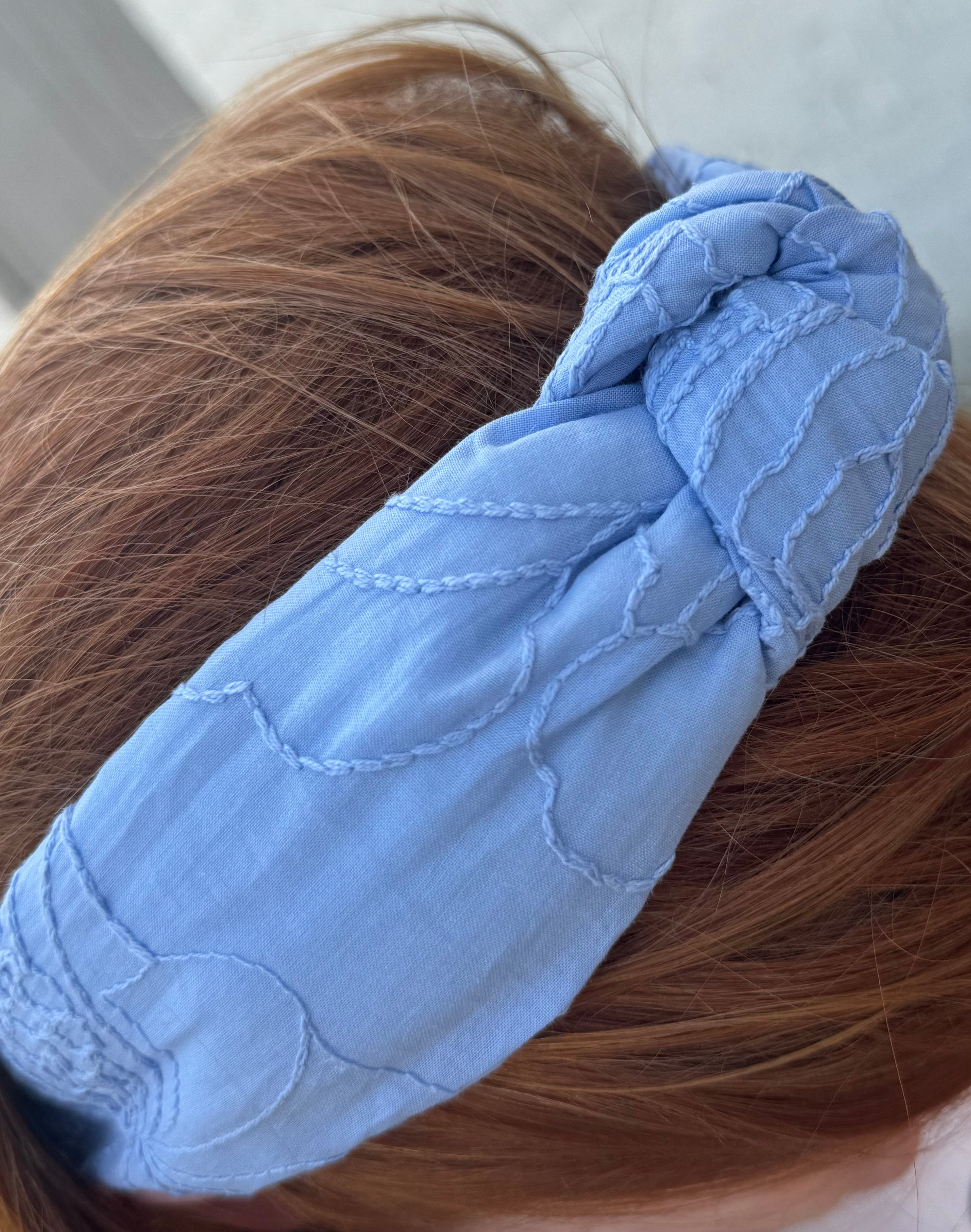 Powder Blue embroidered headband