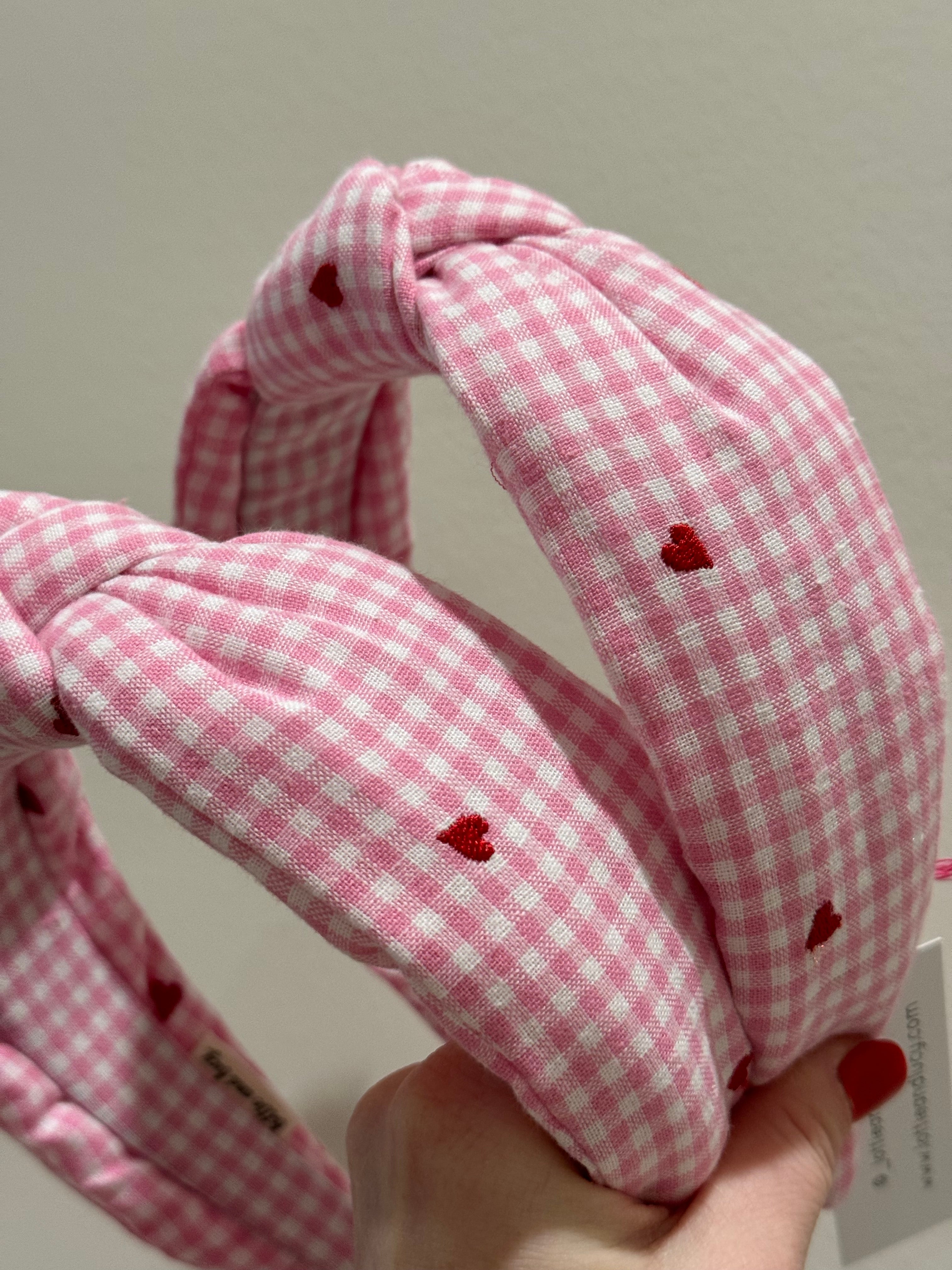 Pink Gingham heart headband