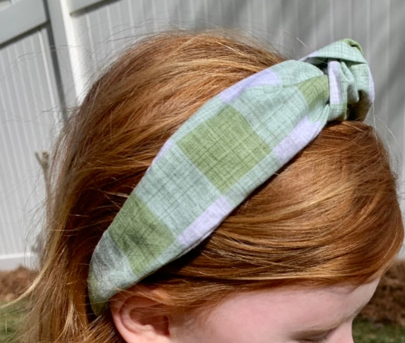 Green Check knotted headband