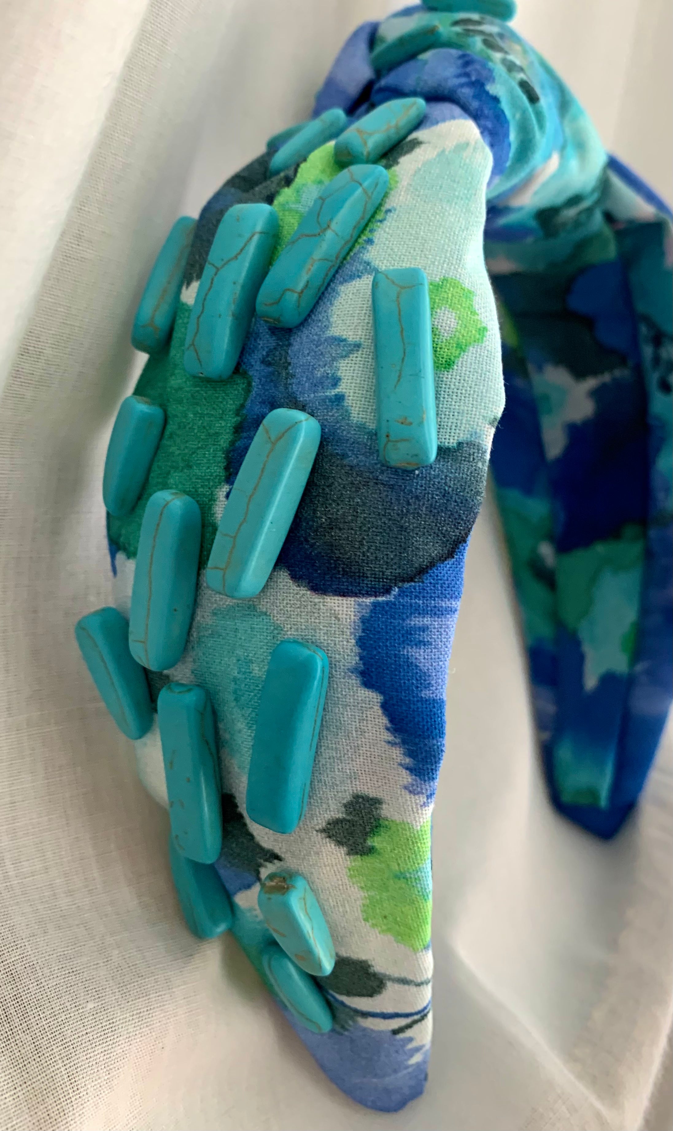 Watercolor Blue embellished headband