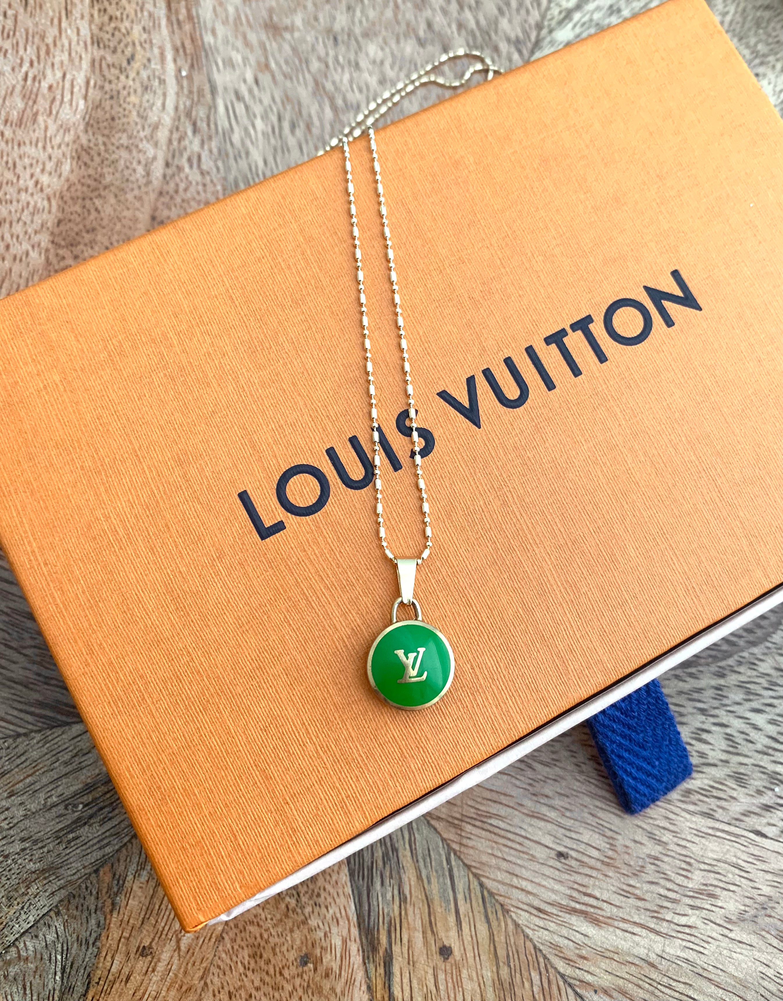 Louis Vuitton LV Logo Green Pendant on Chain/Necklace