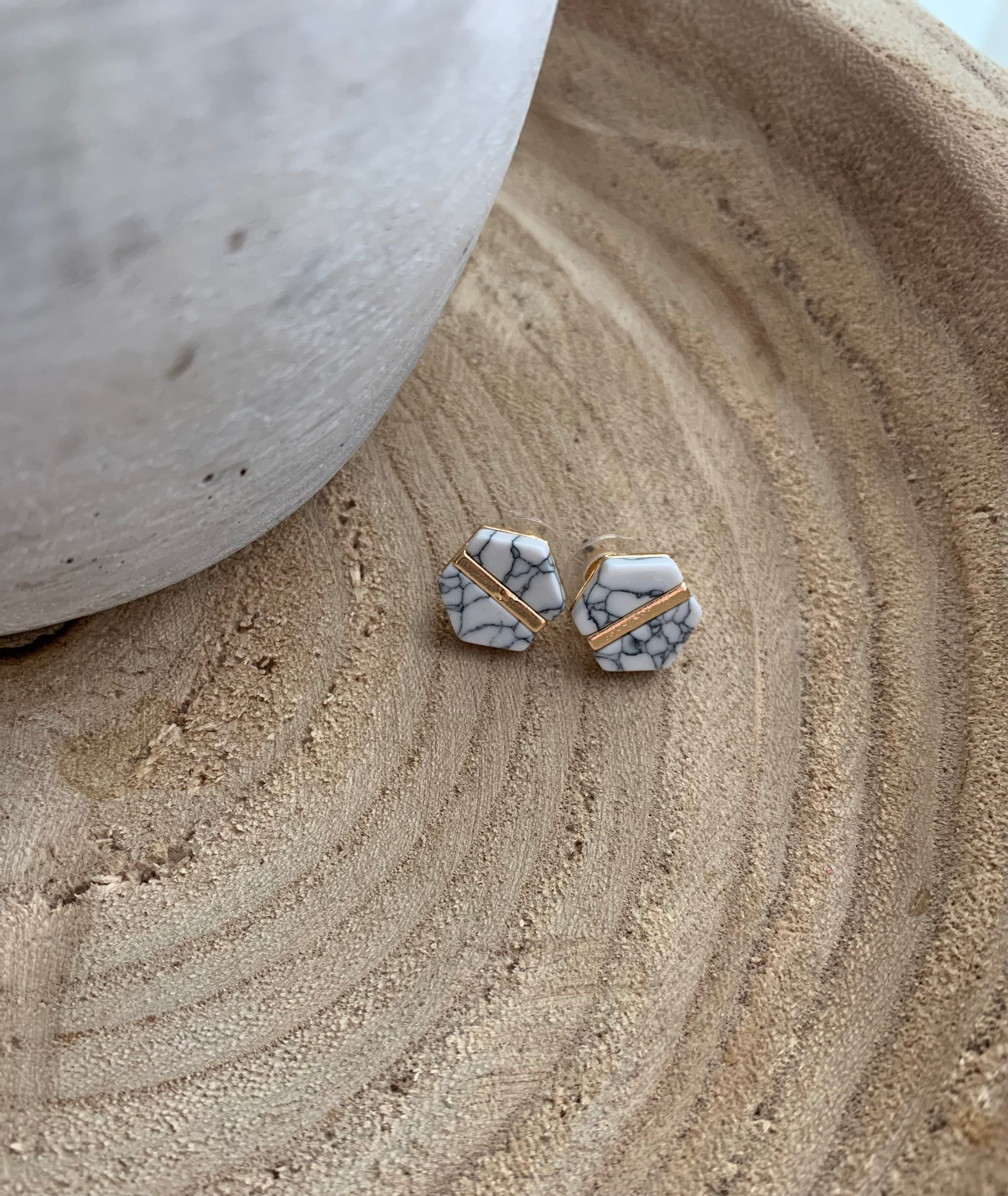 Marble Hexagon Studs