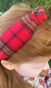 Red plaid knotted headband