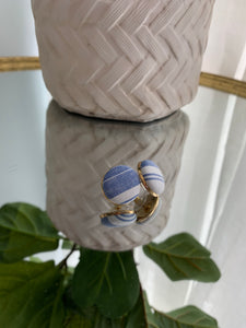 Blue and white linen stud earrings