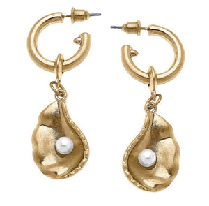 Oyster pearl dangle hoops